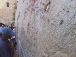 MS PAN People praying at Western Wall / Jerusalem, Israel Stock Footage