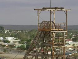 MS Broken hill mines pulley wheel / Broken Hill, New South Wales, Australia Stock Footage