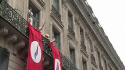 CLEAN : Paris: Femen activists disrupt Marine Le Pen speech News Clip