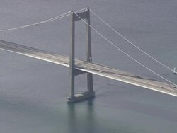 WS AERIAL ZI ZO View of Little belt bridge / Funen, Denmark Stock Footage
