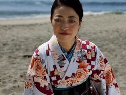 Japanese woman on the beach Stock Footage