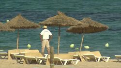 Tourists On Beach In Hammamet News Clip