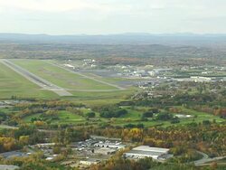 WS ARIEAL View of Runway of airport / Maine, United States Stock Footage