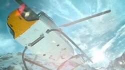 SLO MO TU helicopter takeoff into the sun Stock Footage
