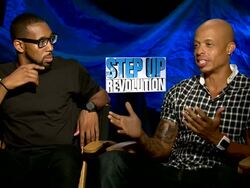 Stephen 'tWitch' Boss & Jamal Sims on the opening dance scene at the 'Step Up Revolution' Junket, 07/20/12 Stock Footage
