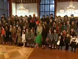 Uma Thurman, Madison Beer, and David Lauren at Ralph Lauren FA14 Kids Fashion Show at New York Public Library on May 19, 2014 in New York City Stock Footage