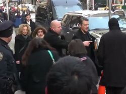 Matt Damon (The Monuments Men) leaving the Good Morning America show Stock Footage