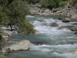 CU View of detailing mountain river and boulders / Himalayas, Upper Dolpo, Nepal       Stock Footage