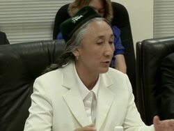 2009 MS ZO Rebiya Kadeer, president of the World Uygur Congress, speaking at press conference with translator about the international community's involvement and U.S. Government indifference and support of the Uygur people/ Washington D.C., USA/ AUDIO Stock Footage