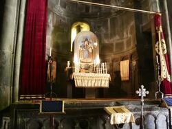 Geghard monastery, interior view of the monastery Stock Footage