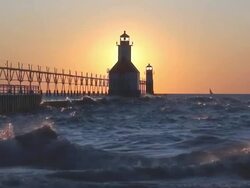 Sun Setting Behind Lighthouse Part 10 Stock Footage