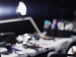 MS PAN Female fashion models backstage at fashion show make-up artist applying make-up Stock Footage