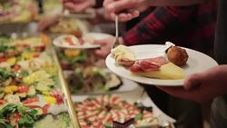 Food from catering dinner table Stock Footage