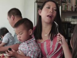 MS Shot of Chinese family eating together / Los Angeles, California, United States  Stock Footage