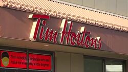 Zoom Out Tim Hortons Logo Sign in Franchise Cafeteria-Toronto,Canada Stock Footage