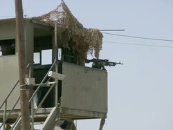 MS View of checkpoint with armed rifle / Bethlehem, Palestine, Israel Stock Footage
