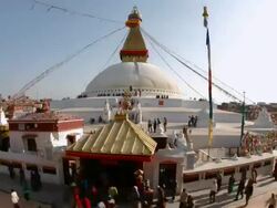 T/L, WS, HA, ZO, people circling the Boudhanath Stupa / Kathmandu, Nepal Stock Footage