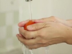 Hands washing tomato Stock Footage