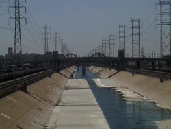 Water Issues / Los Angeles: Downtown LA River, Wide Stock Footage