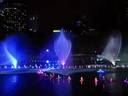 WS View of Fountain Light Show at Petronas Towers / Kuala Lumpur, Malaysia Stock Footage