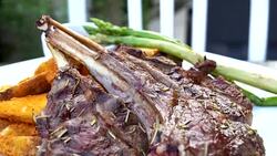 4K Grilled lamb chop steak Stock Footage