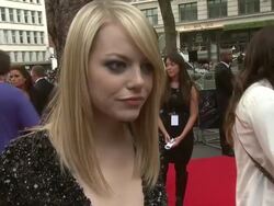 INTERVIEW: Emma Stone on her reaction to being cast for the part, the stunt work, on her character at The Amazing Spider-Man: UK Premiere at Odeon Leicester Square on June 18, 2012 in London, England (Footage by WireImage Video/Getty Images) Stock Footage