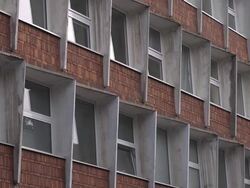 C/U windows of an ugly communiste era building Stock Footage