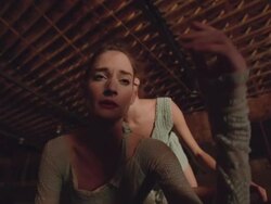 low angle shot of two dancers dancing in wooden barn Stock Footage