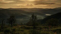 Sunrise over the hills in Istria, Croatia Stock Footage