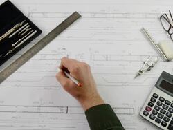 Architect Working and Calculating on Blue Print Stock Footage