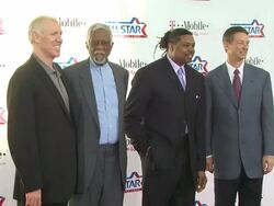 Bill Walton (L), Bill Russell and Sam Perkins at the T-Mobile Magenta Carpet At The 2011 NBA All-Star Game at Los Angeles CA. (Footage by WireImage Video/GettyImages) Stock Footage