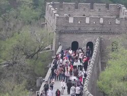 WS Shot of Tourists on Great Wall at Badaling / Beijing, China Stock Footage