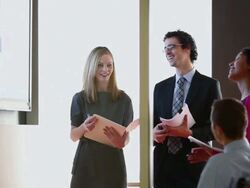 MS DS Businessman and businesswoman in discussion at conference room table/Washington, USA Stock Footage