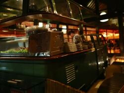 MS R/F Shot of Japanese restaurant, Sushi prepared inside VW bus / Sao Paulo, Brazil  Stock Footage