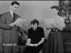 1948: REPRISAL: REHEARSALS: Playwright, novelist Rose Franken working script w/ Kathyrn Bard (as Claudia) & Paul Crabtree (as David), SOT Claudia gets driver's license in mail, husband David wants to frame it so she can't use it. Instructional Video