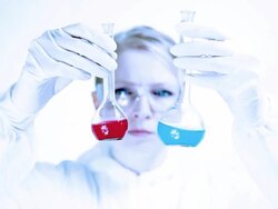 Scientist classifying liquid sample in a laboratory Stock Footage