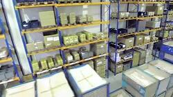 Aerial view of distribution warehouse Stock Footage