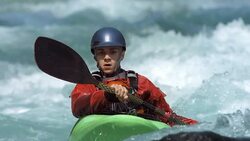 HD Super Slow-Mo: Young Whitewater Kayaker Stock Footage