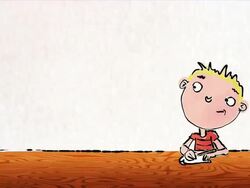 Cartoon Boy writes with blank copy space Stock Footage