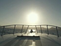 MS View of sunset from Bow of speed boat / Palma de Majorque, Majorque, Spain Stock Footage