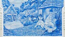 Painted tiles in Funchal, Madeira Island, Portugal, Europe Stock Footage