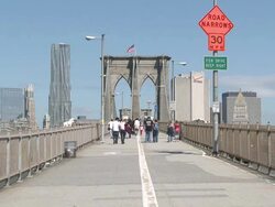 MS People walking on Brooklyn bridge / New York, New York, United States Stock Footage