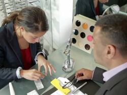 Contact lens consultation Stock Footage