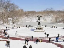 February 2013 winter storm, Central Park Fountain, Stock Footage