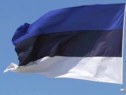 CU SLO MO Estonia flag waving in wind / Caen, Normandy, France Stock Footage