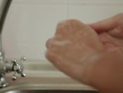 female hands washing with soap and water Stock Footage