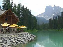 MS People in restaurant at Emerald Lake / Yoho Nationalpark, British Columbia, Canada Stock Footage
