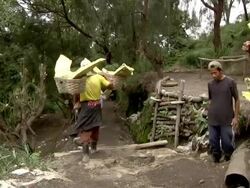 MS PAN Miners arriving at the weighting cabin / Ijen, Java, Indonesia Stock Footage