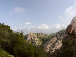 MS View of fantastic rock landscape of Calanche of Piana, UNESCO World Heritage Site / Porto, Corsica, France Stock Footage