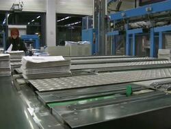 MS Shot of conveyor belts in newspaper print office / Trier, Rhineland-Palatinate, Germany Stock Footage